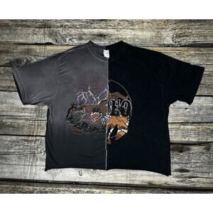 American Highway Western Lightning Sky Rodeo Split Cropped T Shirt Womens XL